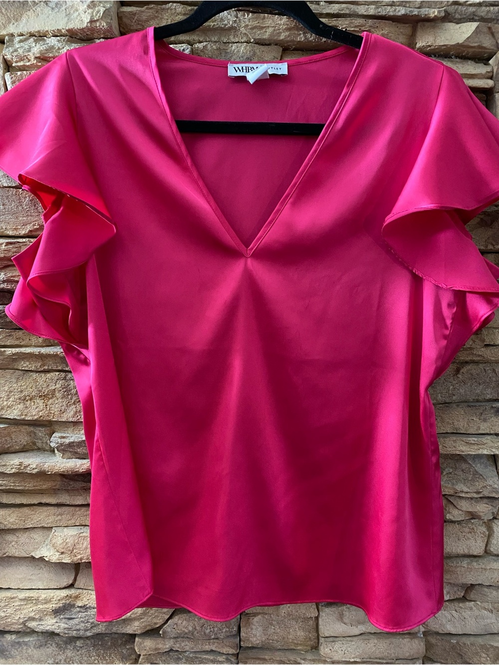 White House Black Market Outlet Hot Pink Satin Flutter Sleeve Blouse Small